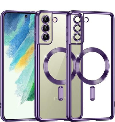 oTronica Hoesje aanstellen voor Samsung Galaxy S22 met Magnetisch Ring en Camera Lensbeschermer - backcover – Transparant/Paars