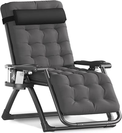 Opvouwbare Fauteuil - Tuinstoel Relax - Buiten Ontspannen - Verstelbare Hoofdsteun - Tot 200kg - Zwart
