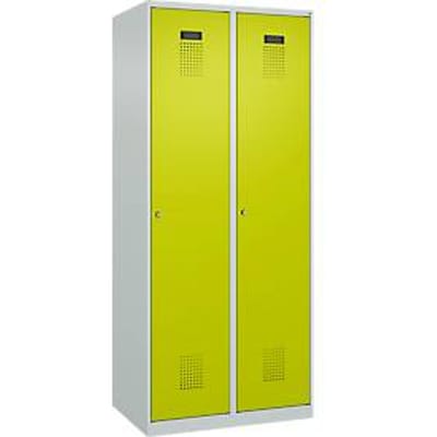 C+P Evolo Plus garderobekast, 2 vakken, 400 mm breed, cilinderslot, soft-close, B 800 x D 500 x H 1850 mm, lichtgrijs/kleedgroen