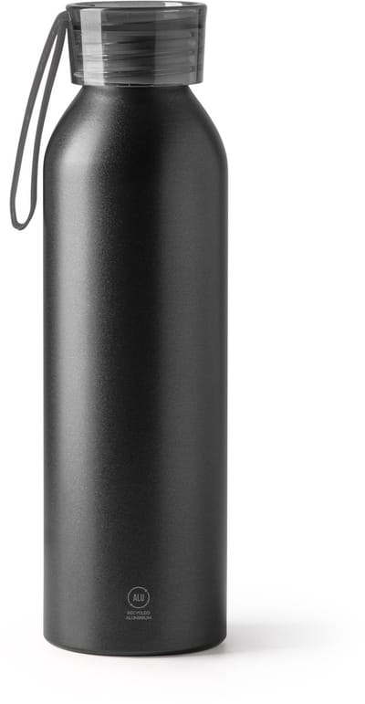 Zwarte Design Waterfles/drinkfles/sportfles - gerecycled aluminium - 600 ml - schroefdop model Lewik ook geschikt voor lasertechniek