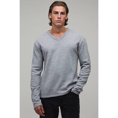 Regular Fit Gebreid T-shirt Met V-hals En Zachte Touch | Grey | Size Medium