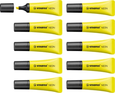 STABILO NEON - Markeerstift - Unieke Tube Vorm - Geel - Doos à 10 Stuks