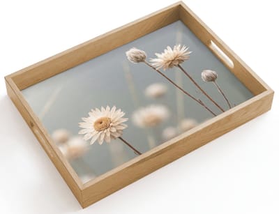 Dienblad hout 40x30 cm - Schootdienblad - Strobloemen - Wit - Daglicht - Borrelplank rechthoek - Plateau dienbladen