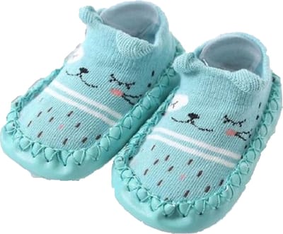 New Age Devi - Baby-Schoentjes - Baby-Slofjes - Loop-Sokjes - Zachte-Bodem - Anti-Slip - Katoen - Groen - 12-cm