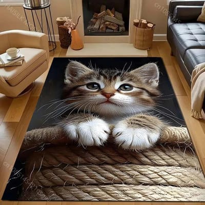 3D Schattig Kitten Patroon Tapijt Vloerkleden voor Slaapkamer Woonkamer Bank, Studiekamer Yoga Antislip Kleed, Meerdere Maten Optioneel Volgende Dag Verzending 40x60cm (16x24in) black