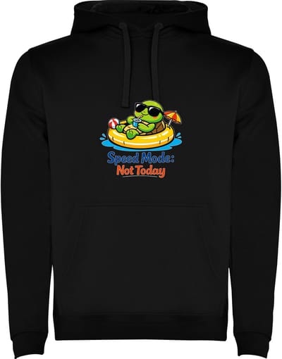 Zwarte hoodie Speed Mode Not Today - Snelheid of haast niet vandaag - Schildpad in zwemband - humor Maat M