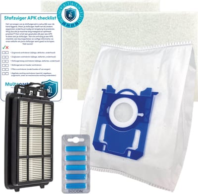 Multaparts® stofzuiger-APK set geschikt voor AEG AB31 / AB51 / VX4 | Complete onderhoudsset met stofzuigerzakken type S-BAG (10 x), motorfilter (2 x), HEPA filter, geursticks (5 x) APK-checklist & APK-sticker | Maak je stofzuiger weer als nieuw