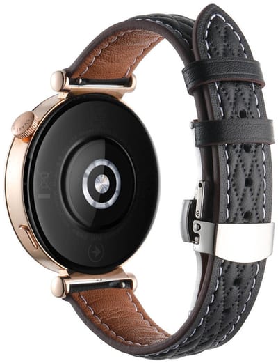 Leren bandje - geschikt voor Garmin Venu 2s / 3s / 4 (41mm) / Vivoactive 4s / Forerunner 255s / 265s - Huawei Watch GT 5 Pro - 42mm / GT 6 / GT 5 / GT 4 - 41mm - zwart