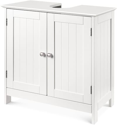 PIPIPOXER-Wastafelonderkast op poten - 2 deuren - 60 x 30 x60 cm - sifon uitsparing -Badkamermeubel- wit