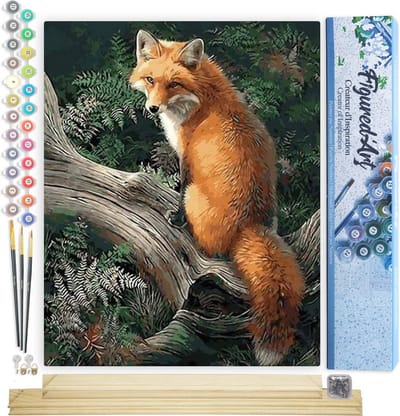 Figured'Art Schilderen op Nummer Volwassenen canvas Vos in het bos - Handwerk acrylverf Kit DIY Compleet - 40x50cm met DIY houten lijst