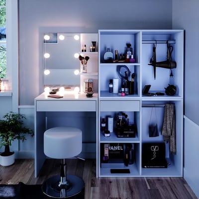 Complete Make-up Tafel Set met Spiegel, Kruk en Opbergkast