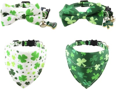 Groene Hondenkostuum voor St. Patrick's Day, Verstelbare Puppykraag met Strik en Bandana, Feestelijke Accessoires voor Huisdieren en Katten, Perfect voor Cosplay en Thematische Feesten