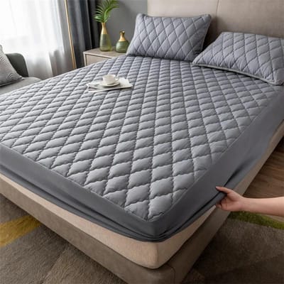 150/180 /200cm Waterdichte Bedovertrek Gewatteerd Reliëf Matrasbeschermer Waterdicht Hoeslaken Anti-mijt Matrasbeschermer 1 stuks 2 x Pillowcase 48x74 gray
