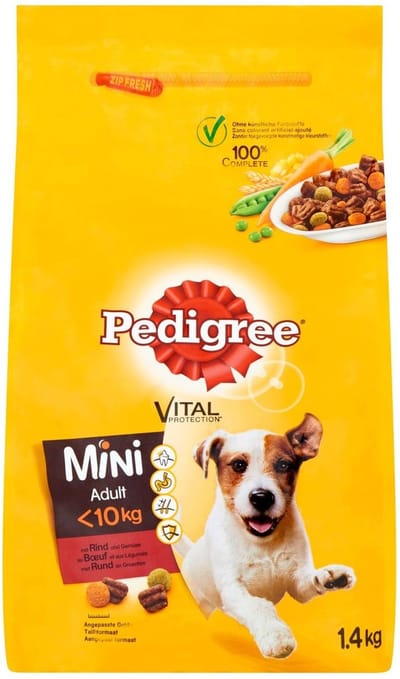 3x Pedigree - Droogvoer met Rund & Groenten - Mini Adult- 1,4kg (3x1.4kg)
