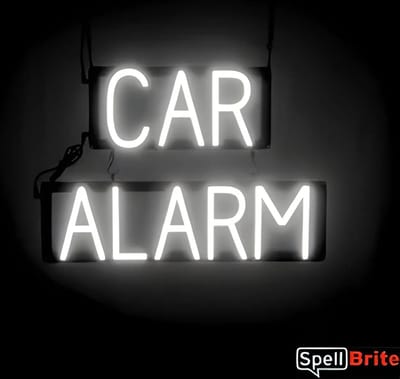 CAR ALARM - Lichtreclame Neon LED bord verlicht | SpellBrite | 55 x 38 cm | 6 Dimstanden - 8 Lichtanimaties | Reclamebord neon verlichting
