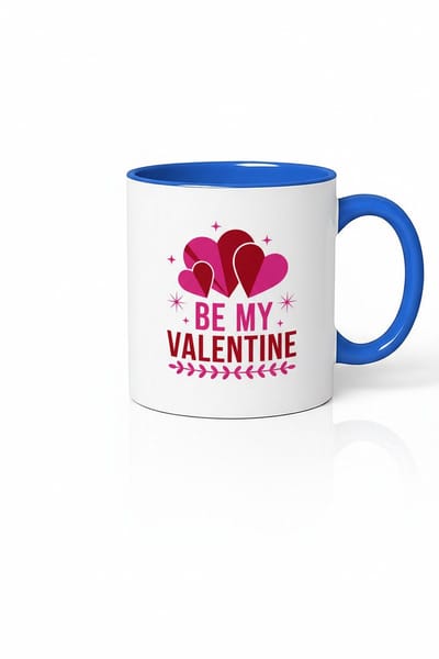 Valentijn Mok 'Be My Valentine' met Hartenprint - Romantisch Cadeau en Blauwe Binnenkant
