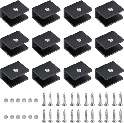 Verstelbare Glasklemmen voor 8-10mm Dikke Glasplaten, 12 Stuks, Stevige Aluminium Steunen voor Glas en Houtvloeren, Inclusief Schroeven, Zwart