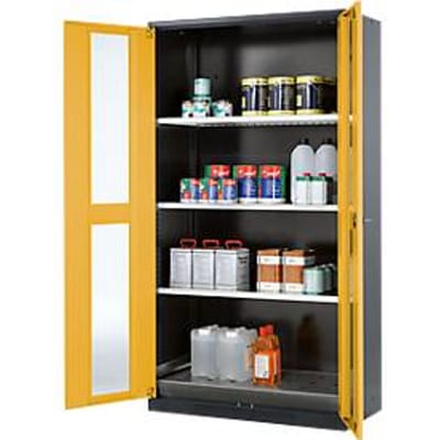 Chemicaliënkast, Vleugeldeur met glasplaat, 3 legborden, 1055x520x1950 mm, veiligheid: