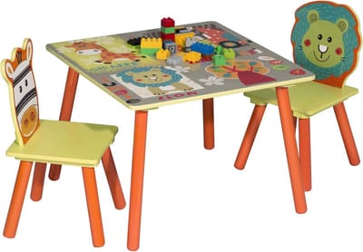 Furnibella - 1 Kindertafel + 2 stoelen Kindermeubelset voor kinderen,kindertafel met 2 stoelen met dierlijk patroon,SG006