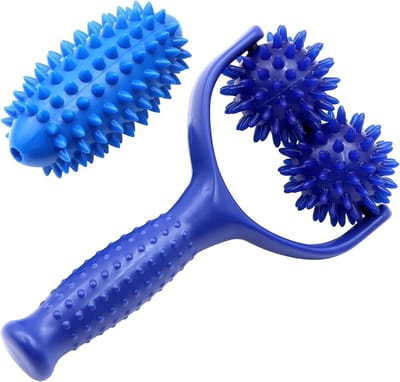 Allecto Plus - Anti-cellulite massage roller met handvat voor massage van rug, schouders, armen en benen (Blauw)