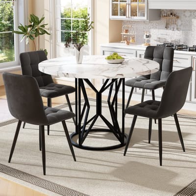 MODFU - Eetkamerset - 5-Delig Met 4 Stoelen - Modern - Voor Eetkamer - MDF, Metaal En Fluweel - 100 X 100 X 76 Cm