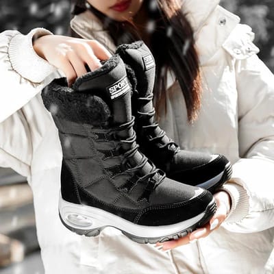 Winter Dames Laarzen Platform Schoenen Warmhouden Dijhoge Sneeuwlaarzen Outdoor Dames Instappers Comfortabel Waterdicht Bont Femme Laarzen 42 zwart