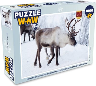 Puzzel Een kerstfoto van rendieren langs de wegen van het Finse Kilpisjarvi - Legpuzzel - Puzzel 1000 stukjes volwassenen - Kerst - Cadeau - Kerstcadeau voor mannen, vrouwen en kinderen