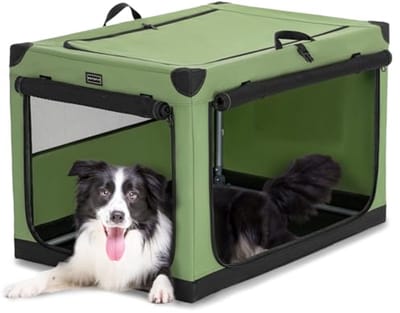 Hondenbox Opvouwbaar - Hondentransportbox Reismand - Veilig Vervoer - Stabiel Frame Ademend - 90 x 61 x 58 cm - Groen