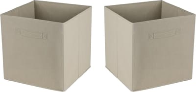 Urban Living Opbergmand Square Box - 2x - karton/kunststof - 29 liter - beige - 31 x 31 cm - Vakkenkast