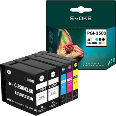 Evoke Compatibele Inkt voor Canon Pgi-2500Xl Pgi2500 XL 5X:2X Zwart+Cyaan+Magenta+Geel 219 ml 9500 Pagina's Maxify Mb5050 5150 5155 5350 5450 5455, Ib4050 Ib4150