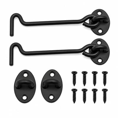 Zwarte Windhaak 15cm met Oog - 2 Zware RVS Deurhaken met 4 Schroeven per Set - Stevige Windhaak voor Deuren, Poorten, Hekken en Kasten (150mm)