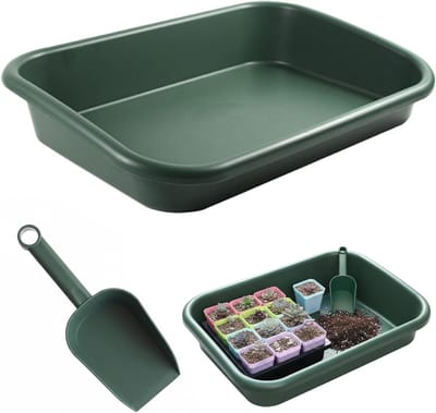 Dikke Waterdichte Pot Tray met Schep - Tuinmat voor Herpoten, Zaaien en Grondmixen, Houdt Balkon en Bureau Schoon, 42x29 cm (Groen)