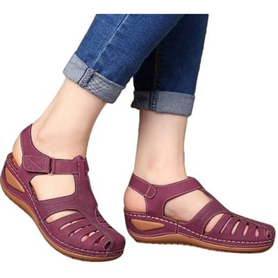 Vrouw Zomer Vintage Wedge Sandalen Gesp Casual Stiksels Damesschoenen Vrouwelijk Dames Platform Retro Sandalen Plus Size 42 paars
