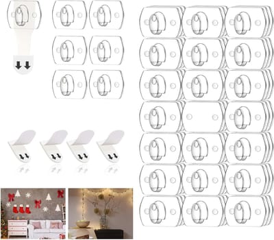 Set van 3 Mini Decoratieclips - 60 Transparante Clips en 60 Strips voor Versiering en Sfeerverlichting, Multifunctionele Plakhaakjes voor Binnen en Buiten