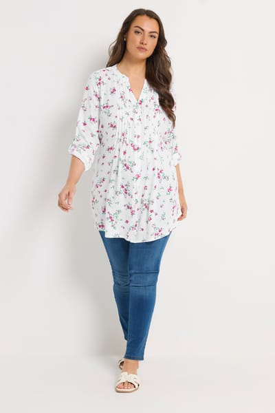 Yours Witte Bloemen Pintuck Blouse Size 42