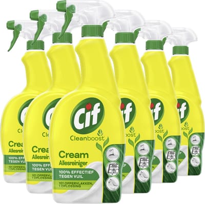 Cif - CleanBoost - Allesreiniger Spray - Cream - 6 flessen x 700 ml - Voordeelverpakking