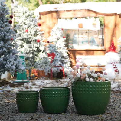 Zubaliya 3-Delige Set Handgemaakte Keramische Bloempotten - 38/30/23 cm - Groen Glanzend Ruitpatroon - Voor Orchideeën & Vetplanten - Met Afvoergat - Binnen & Buiten