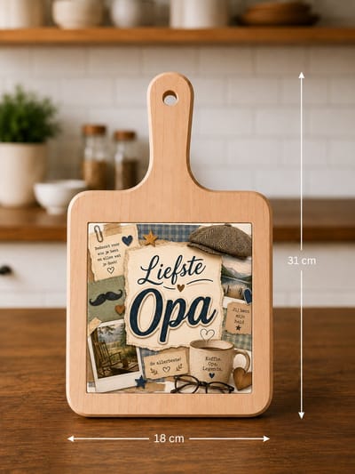 Kaasplank Liefste Opa – Houten Serveerplank met Tegel 15x15 cm – Cadeau voor Opa – Plank 18x31 cm