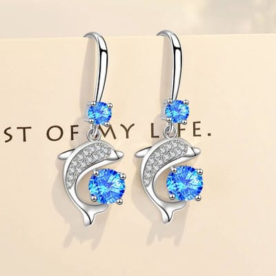 Oorbellen dolfijnen met strass blauw