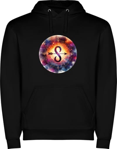 Zwarte unisex hoodie met “ Kleurrijke Sterrenbeeld Boogschutter – Astrologie – Horoscoop – Zodiac Signs “ Print Full Color Color merk Roly maat S