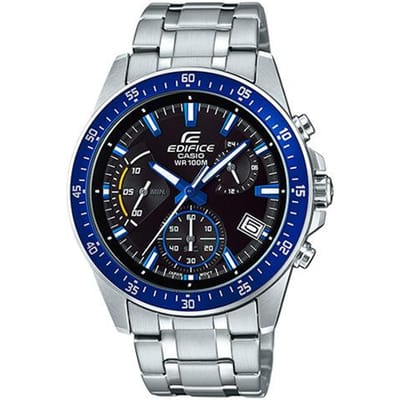 Casio EDIFICE Échelle Multi-Lunette Mode Affaires Mouvement Quartz Bracelet Acier Inoxydable Montre Japonaise et Coréenne Montre Homme Cadran Bleu EFV-540D-1A2 bleu