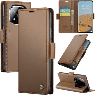 Caseme Xiaomi Redmi Note 14 Pro(+) Bookcase Hoesje Bruin