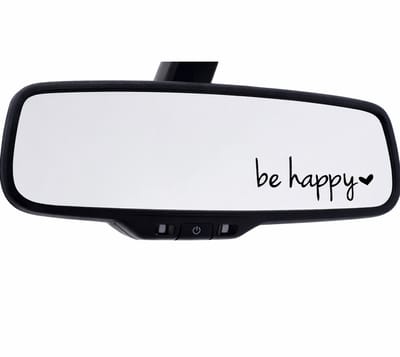 Be Happy Auto Spiegel Sticker – Zwarte Vinyl Autosticker voor Achteruitkijkspiegel – Decoratieve Auto Sticker – Auto Spiegel Decoratie – 3,7 x 9 cm