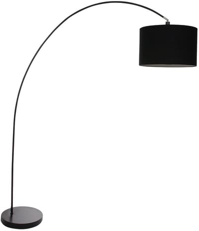 Vloerlampen Booglamp Solva 7976ZW met zwarte lampenkap E27 van metaald en textiel, kantelbaar, 185 cm hoog, modern design