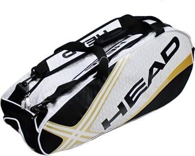 Avoir Avoir® - Tennistas - Padeltas - Betminton Tas - Ruime Capaciteit voor 3-6 Rackets - Stijlvol Design - Duurzaam Materiaal - Verstelbare Draagopties - Wit/Goud