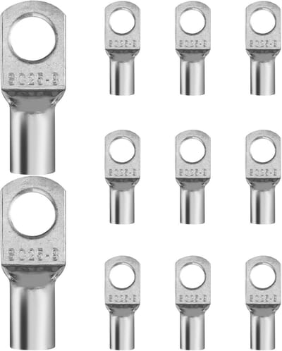 Kabelschoenen, 11 stuks, kabelschoenen, 25 mm² M8, niet geïsoleerde SC25-8 buiskabelschoenen, ringkabelschoenen, vertind koperen klemmen, buiskabelschoenen, voor auto, motorfiets, boten