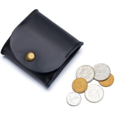 Porte-monnaie portable en cuir véritable au design vintage, pochette pour écouteurs, mini portefeuille pour femmes et hommes noir