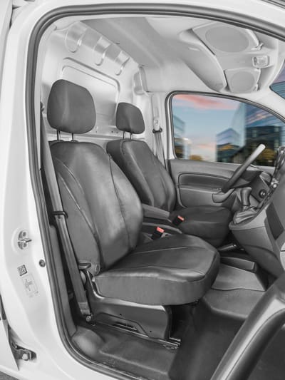 Walser Autostoelhoes Transporter Fit Kunstleer antraciet geschikt voor Ford Transit Courier - 1 enkele zitplaats bestuurder (armleuninguitsparing rechts) & - enkele zitplaats voorpassagier