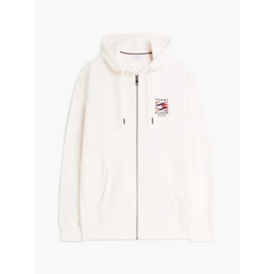 Tommy Hilfiger Flag Embroidery French Terry Zip-thru Hoody Ivory Petal Taglia: L | Felpe con cappuccio Outlet | Uomo | Bianco