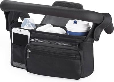 Multifunctionele Kinderwagen Organizer Bag met Opbergruimte voor Luiers en Telefoons - Zwart